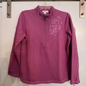 Coldwater Creek plum purple 1/4 zip floral embroidered fleece lined sweatshirt.